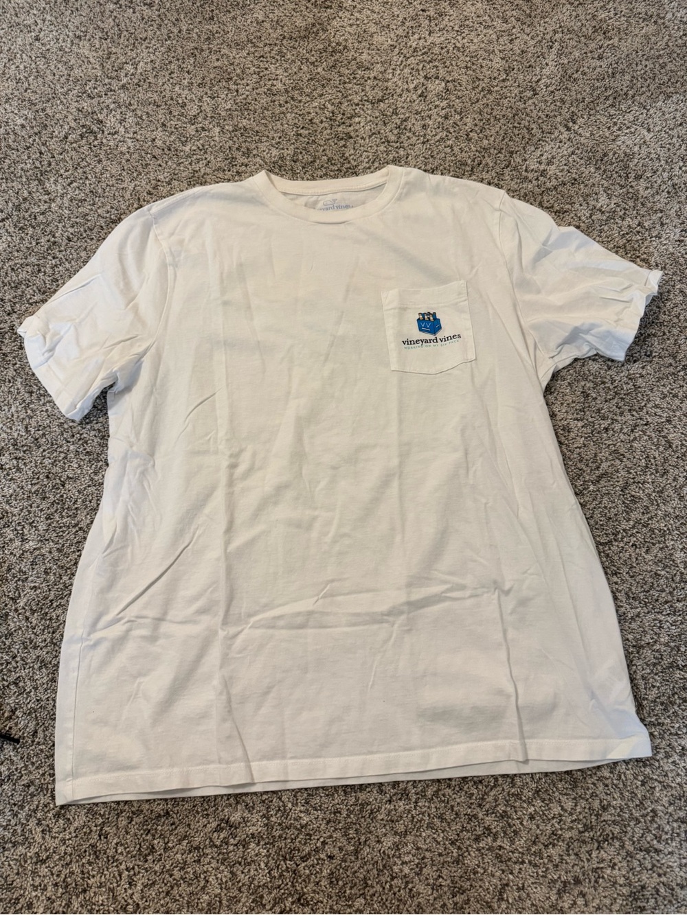 Vineyard Vines White Short-Sleeve Pocket Tee with Blue Logo